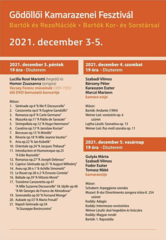 Gödöllői Kamarazenei Fesztivál – 2021. december 3–5.